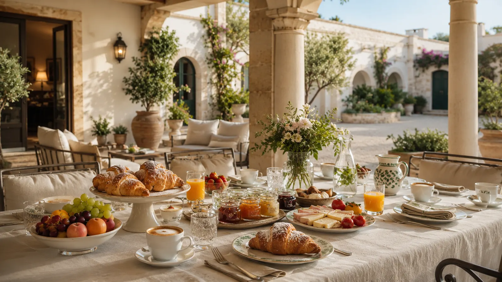 Il tavolo della colazione nella luce del mattino in una masseria pugliese