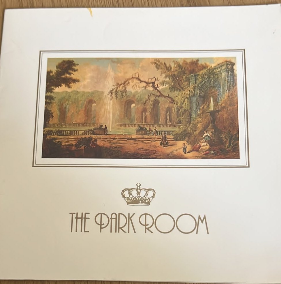 Il menu della Park Room, Hyde Park Hotel